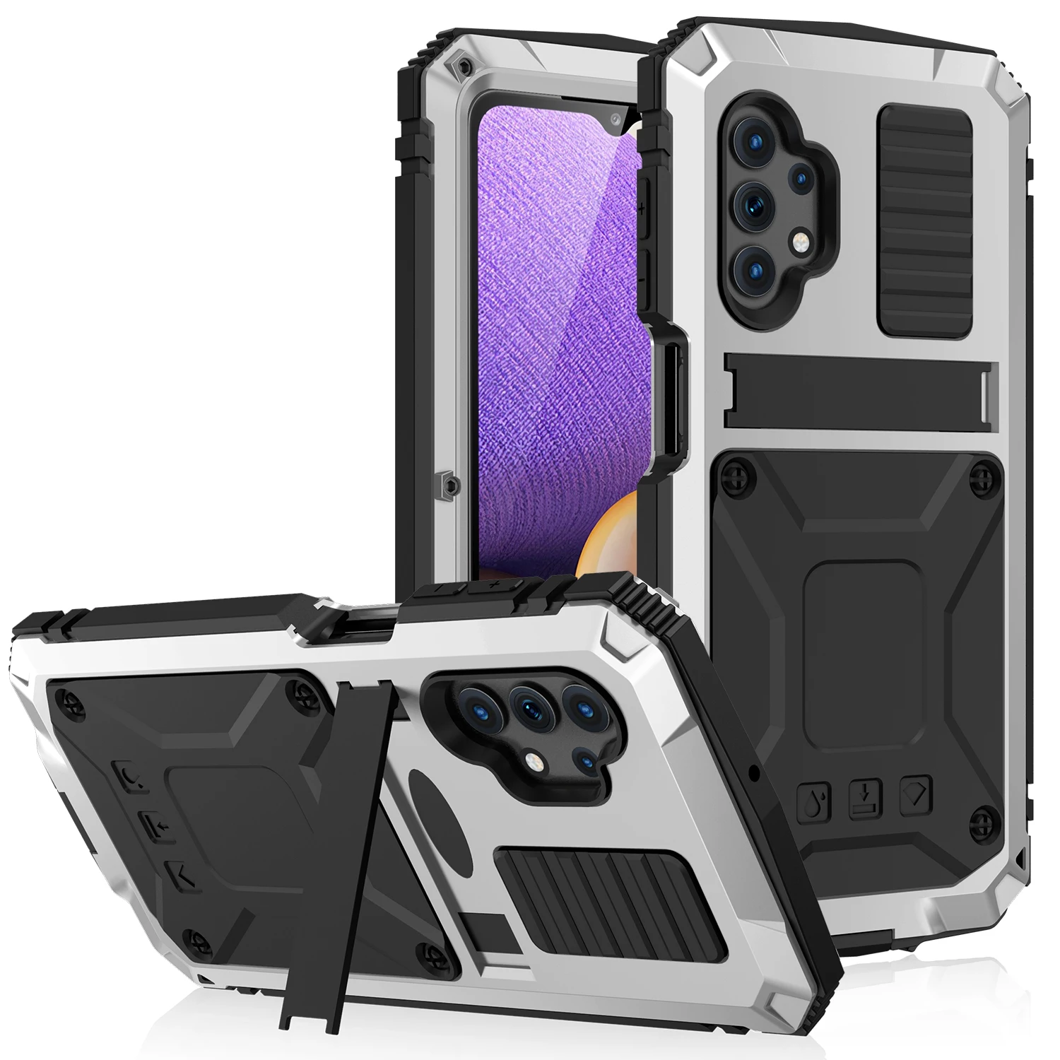 

Metal Shockproof Case For Samsung Galaxy A32 5G 4G Waterproof Cover 360 Full Body Protective Armor Stand Case