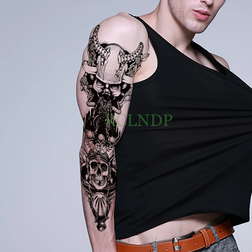 Водонепроницаемая временная татуировка наклейка на шлем Череп полная рука