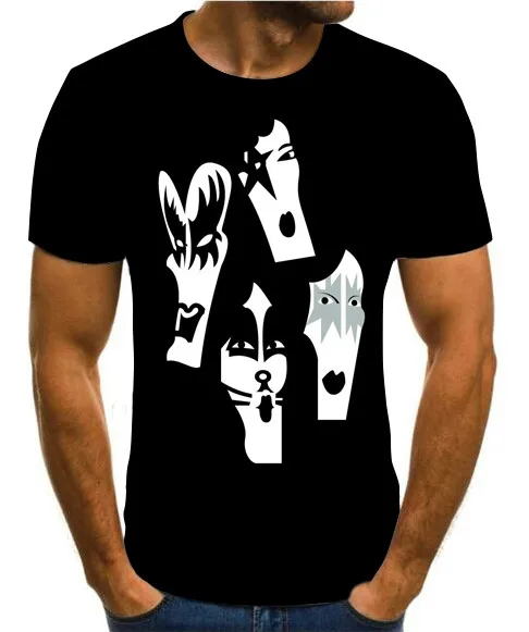 Новинка цветная Летняя мужская футболка Kiss с 3D рисунком модная женская модель 2020