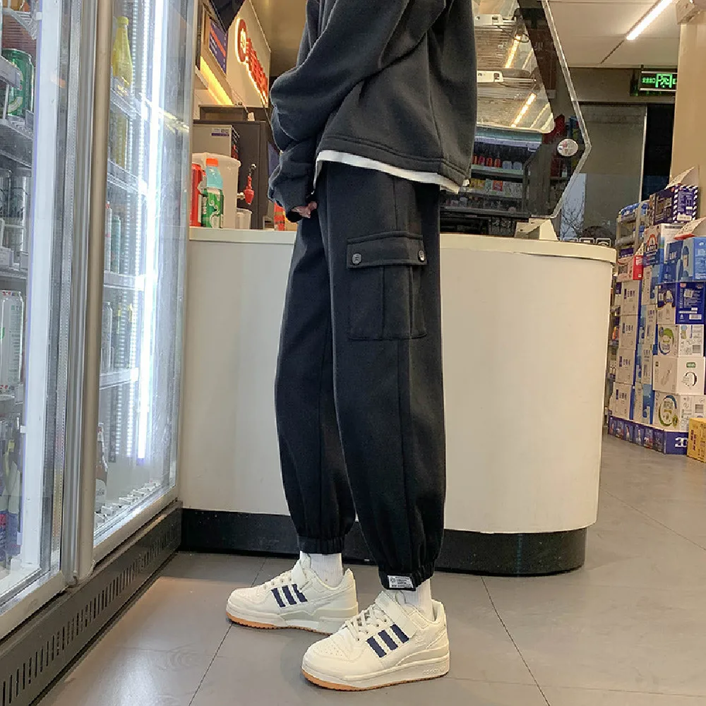 

New spring and autumn Korean fashion sports pants baggy popular logo tie foot pants multi-pocket fashion casual pants for men