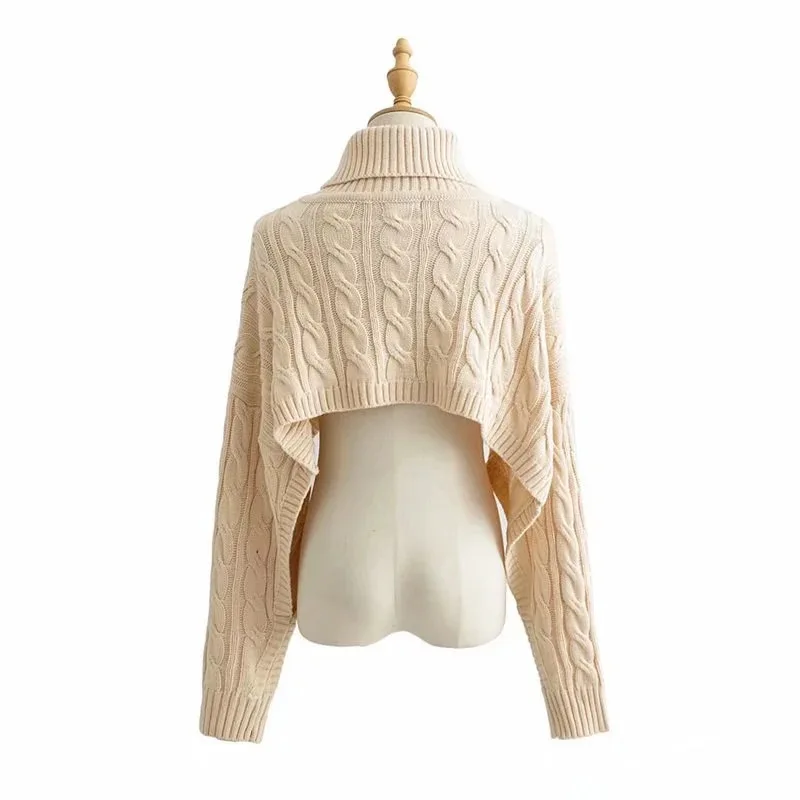 

Zoulv Autumn Winter Lady Ultra Short Sexy Twist Loose Pullover High Neck Cropped Top Long Sleeve Knitted Casual Women Sweater