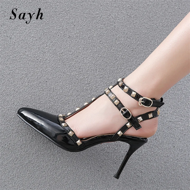 

Fashion Women Brand High Heels Pumps Rivet Sexy Stilettos Party Dress Shoes Thin Heels Sandals Office Lady Size Plus 34-47