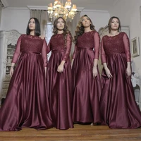 burgundy bridesmaid dress gorgeous o neck lace appliques sequined floor length formal wedding evening gown tailor made new