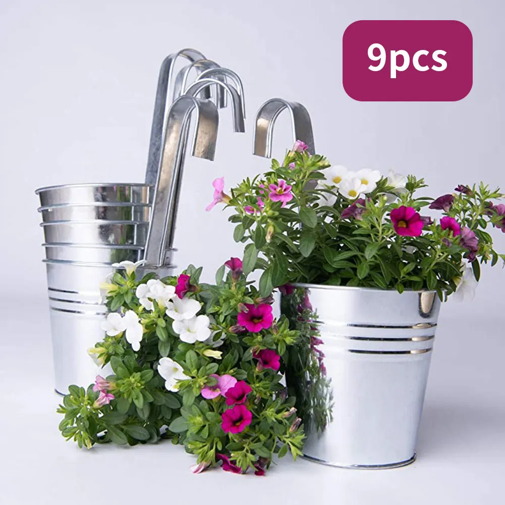 

Metal Bucket Flower Plant Hanging Pot Garden Balcony Pots Plant Flower Holders Wall Hanging With Hook Drainage Hole Home Decor