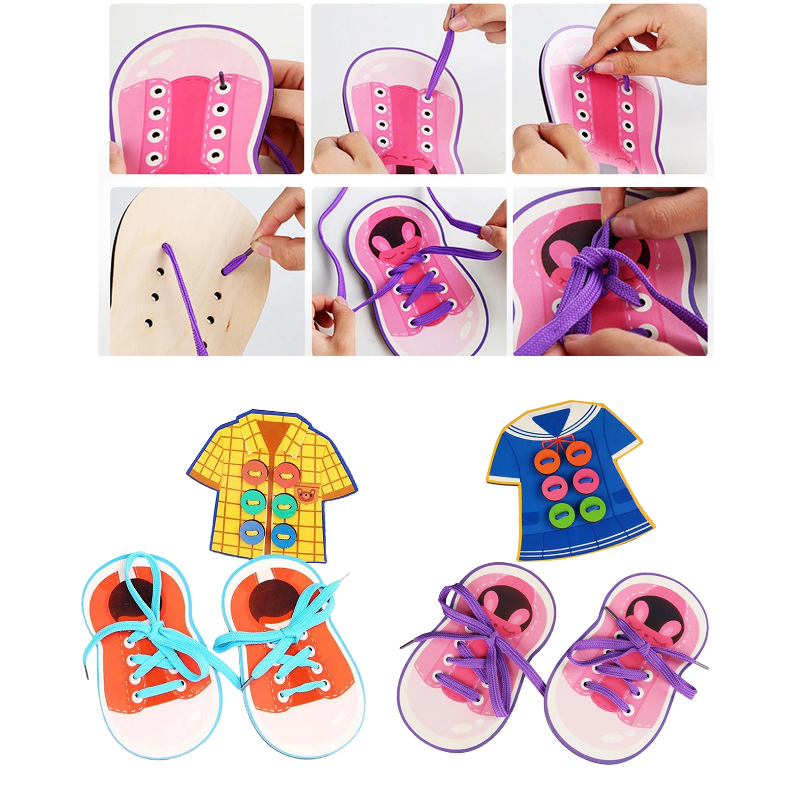 

Wooden Montessori Lacing Board Toys Children Toddler Game Teaching Aids