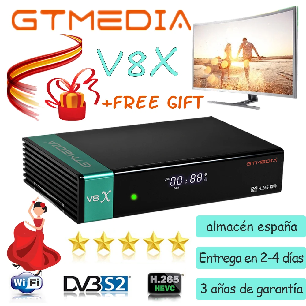 

DVB-S2 Satellite Receiver GTMEDIA V8X H.265 DVB S2 S2X Buildin Wifi CA Slot Scart Set Top Box GT MEDIA V7S 2X Support usb wifi