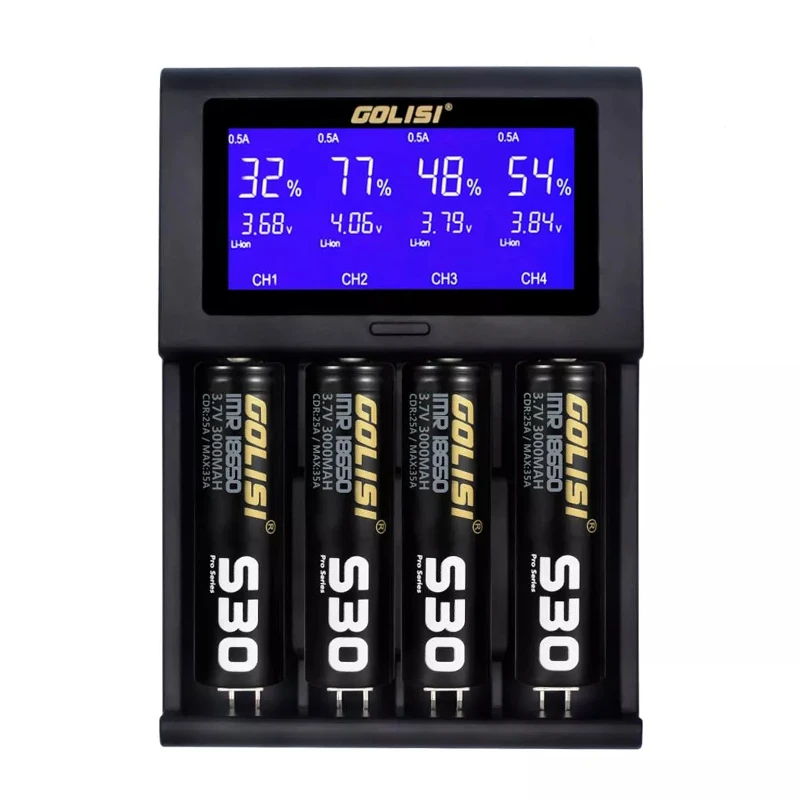 Умное зарядное устройство GOLISI i4 18650 26650 20700 LCDScreen дисплей зарядка через USB