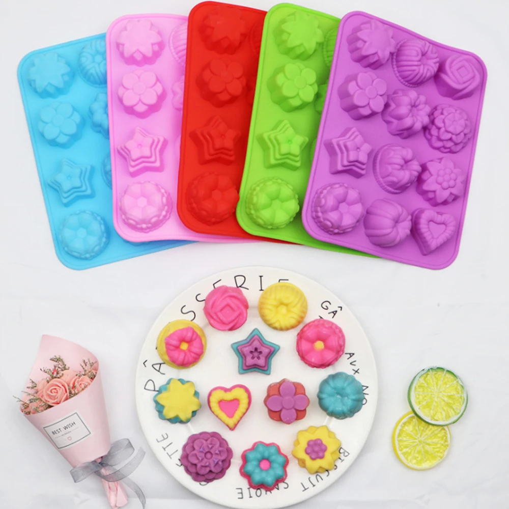 12 Flowers DIY Cake Mold Kitchen Silicon  Form For Muffin Silikon Bakeware Rubber Baking Mould Chocolate Egg Tart Mold