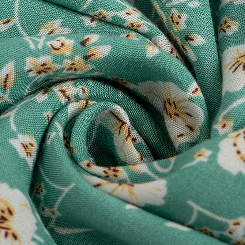 

2021 Summer Dress Women Fashion Elastic Waist Short Sleeve Green Floral Print Mini Dress V-Neck A-Line Ruffled Beach Short Dress