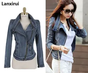 Женская короткая джинсовая куртка, винтажная облегающая куртка на молнии с отворотами, размеры S, M, L, Xl, Ss -W26, быстрая доставка