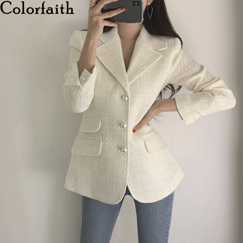 Женские блейзеры в клетку Colorfaith официальные куртки с карманами на пуговицах