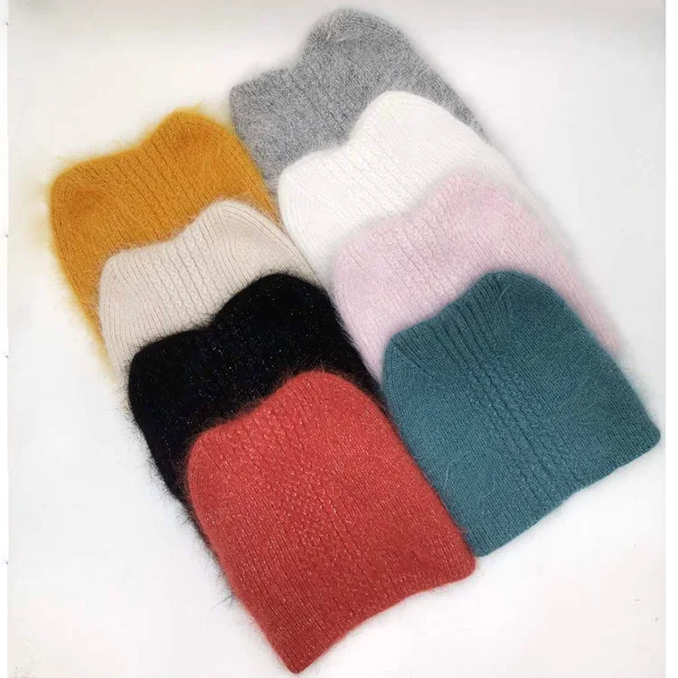 

Новая простая шапка из кроличьего меха для женщин, зимняя шапка Skullies, теплая шапка с гравитационным падением, женская шапка Gorros