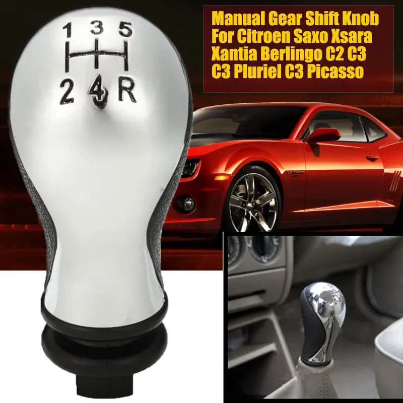 

5 Speed Manual Chromed ABS Gear Shift Knob Shift Lever Gear Head For Citroen Saxo Xsara Xantia C2 C3 Pluriel C3 Picasso C4 C5