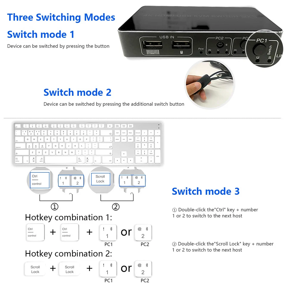 2022 4K 60 Гц HDMI KVM переключатель 2 порта USB для совместного использования клавиатуры