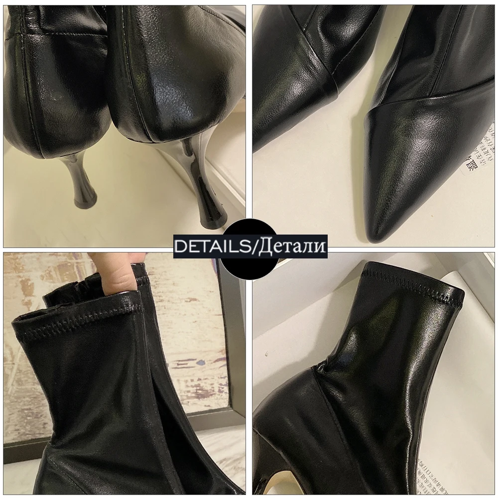 

WETKISS Sexy Stretch Ankle Boots Women Pointed Toe Slim Booties Thin High Heels Shoes Woman Soft Boot Female Fashion Shoes Big