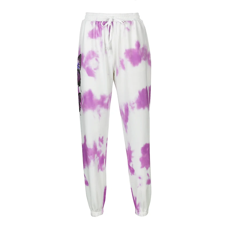 

Weekeep Butterfly Printed Tie Dye Women Jogger Pants Streetwear Drawstring Lace-up Casual High Waist Sweatpants Hip Hop Trousers