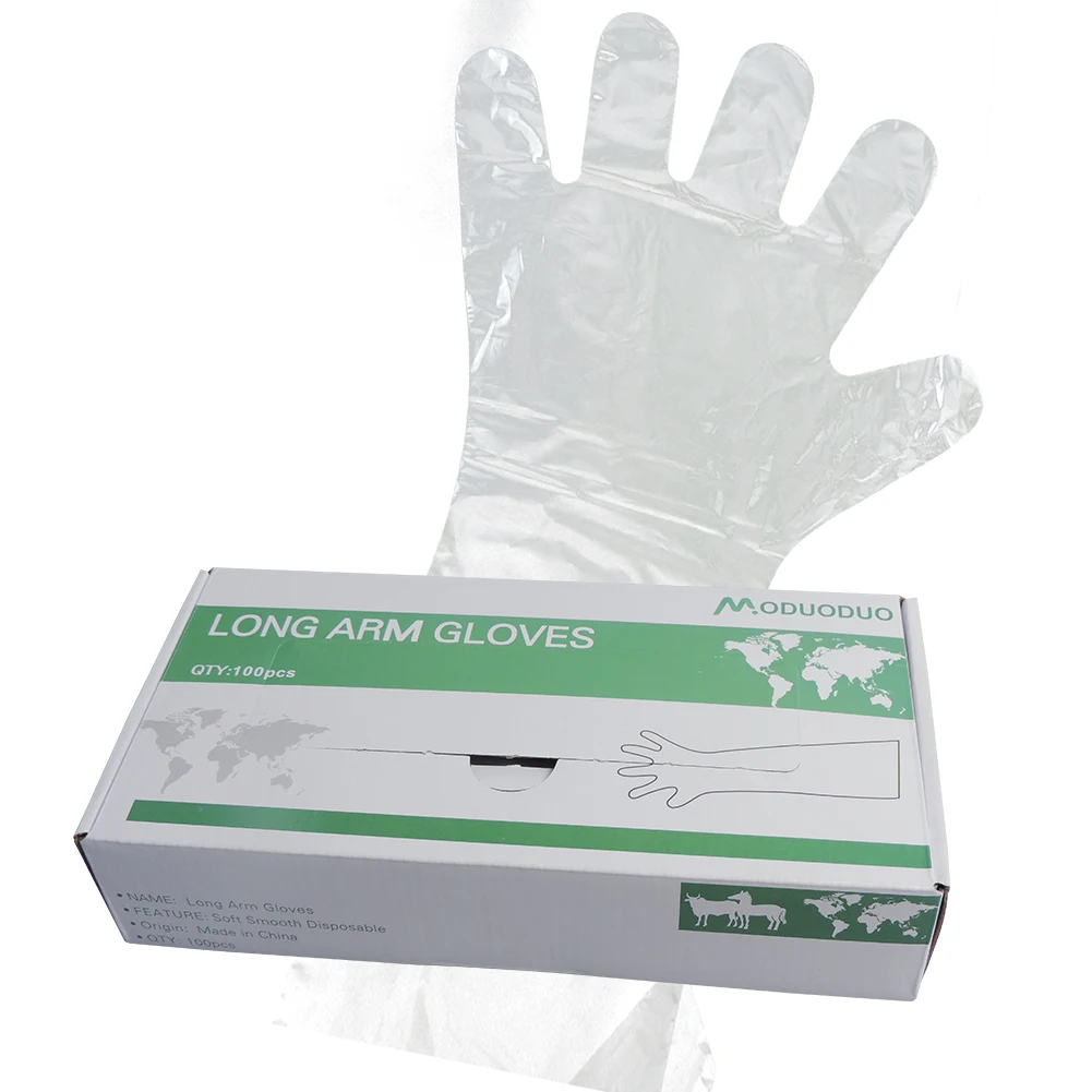 100PCS Disposable Soft Plastic Film Gloves Long Arm Veterinary Examination Glove for Farm animal Veterinary supplies