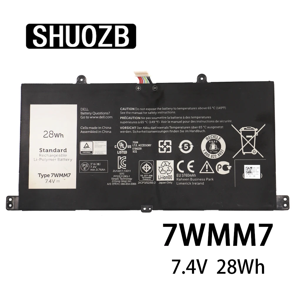 

SHUOZB New Original 7WMM7 Laptop battery 7.4V 28Wh for For Dell Venue 11 Pro Keyboard Dock D1R74 Tablet battery Free shipping
