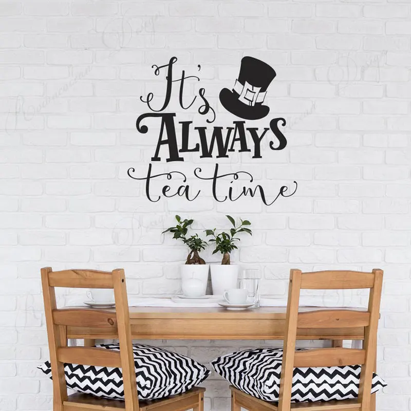 

It's Always Tea Time wall sticker quotes vinyl home house Tea Party decor Alice In Wonderland wall decals teahouse murals3A83