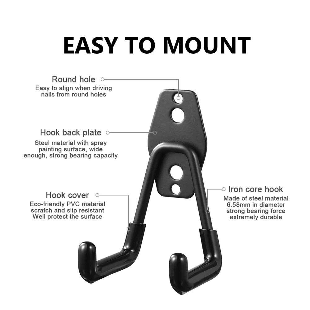 

DOITOOL 2 Pcs Garage Storage Utility Hooks Wall Mounted Hanging Hooks Metal U-Hooks Tool Organizers for Garden Tools Ladders (Bl