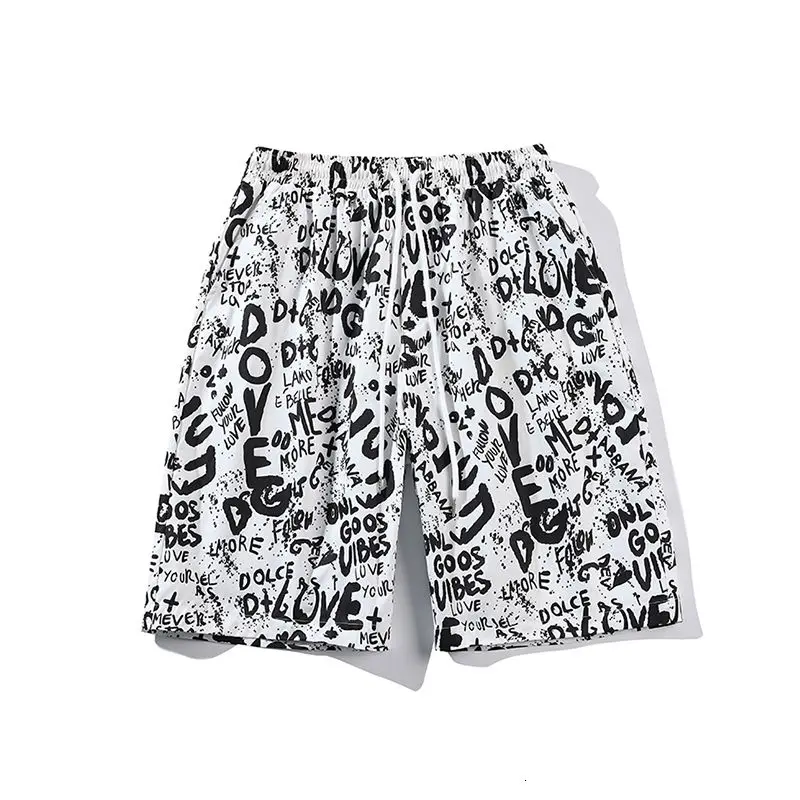 

Hiphop Shorts Summer Mens Printed Graffiti Sports Pants Loose Short Five-point Pants Casual Straight Beach Pants Tide Streetwear