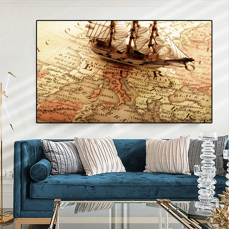Ретро-Карта Европы Нетканая Картина на холсте экологически чистая Настенная