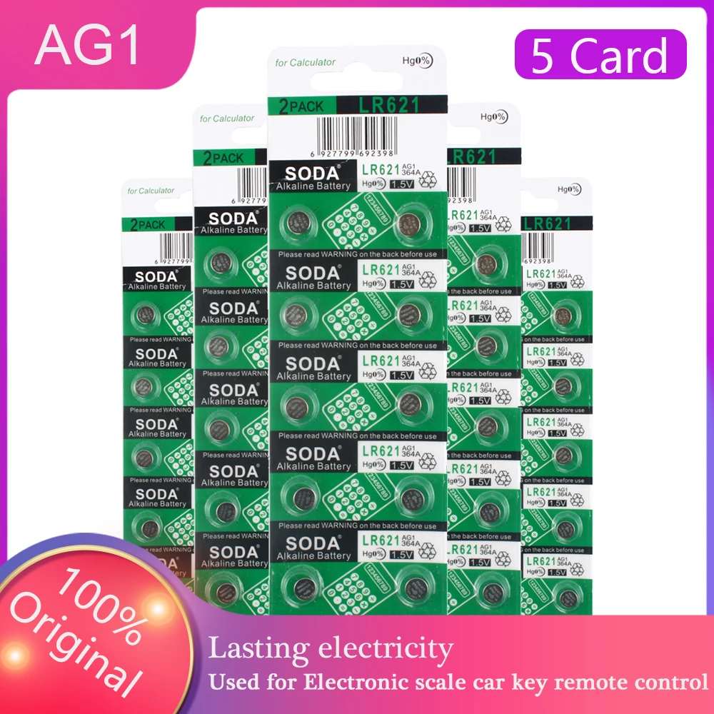 

50pcs/5pack Wholesale 1.55V AG1 LR621 SR621 164 Button Batteries LR60 164 364A Cell Coin TR621SW 364 Alkaline Battery Replace