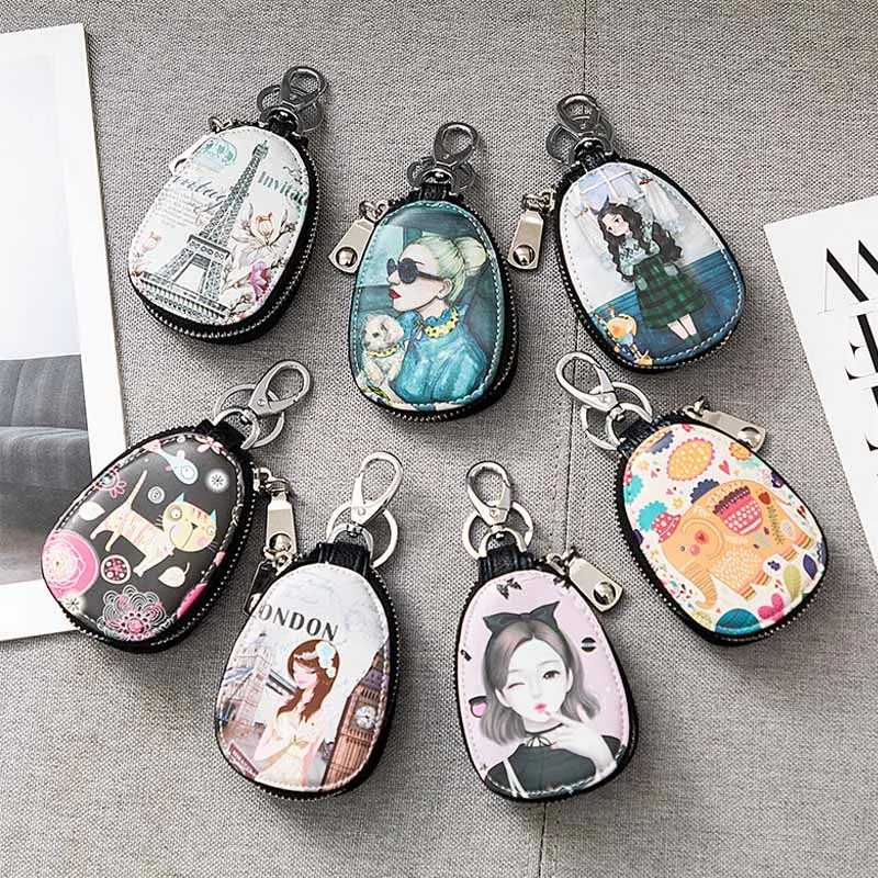 

2022 Portable Ladies Cartoon Key Case PU Leather Universal Car Key Case Multifunctional Home Key Small Storage Bag Auto Parts