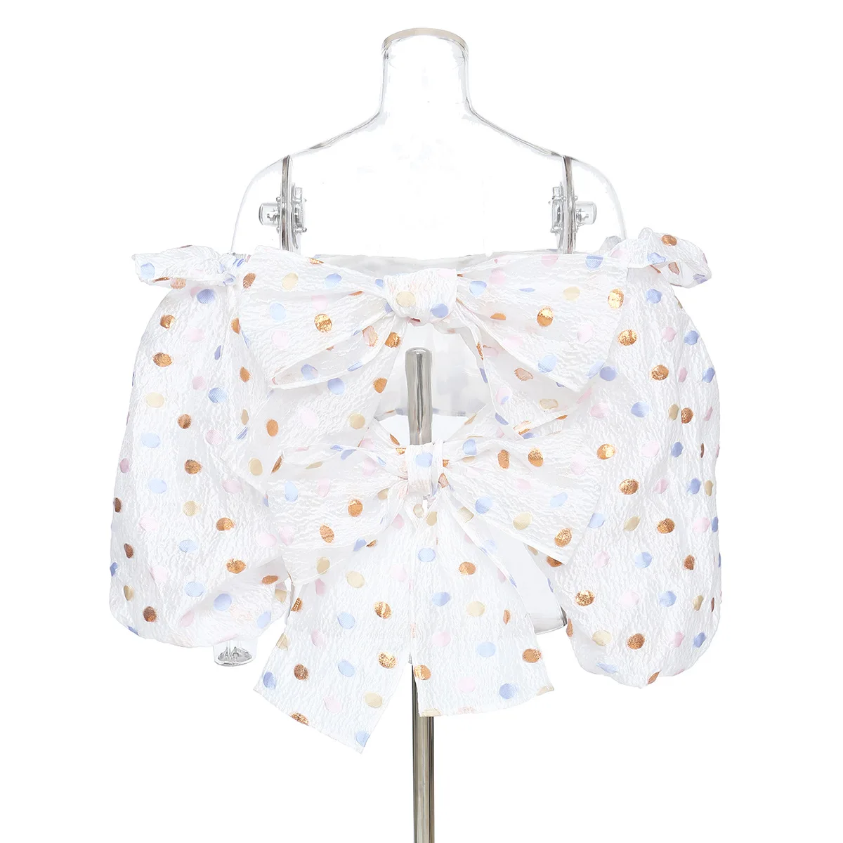 

21 Early Spring Female Coat Wrapped Chest Rainbow Wave Texture Bubble Gauze Lace-up Back Bow Condole Belt Vest