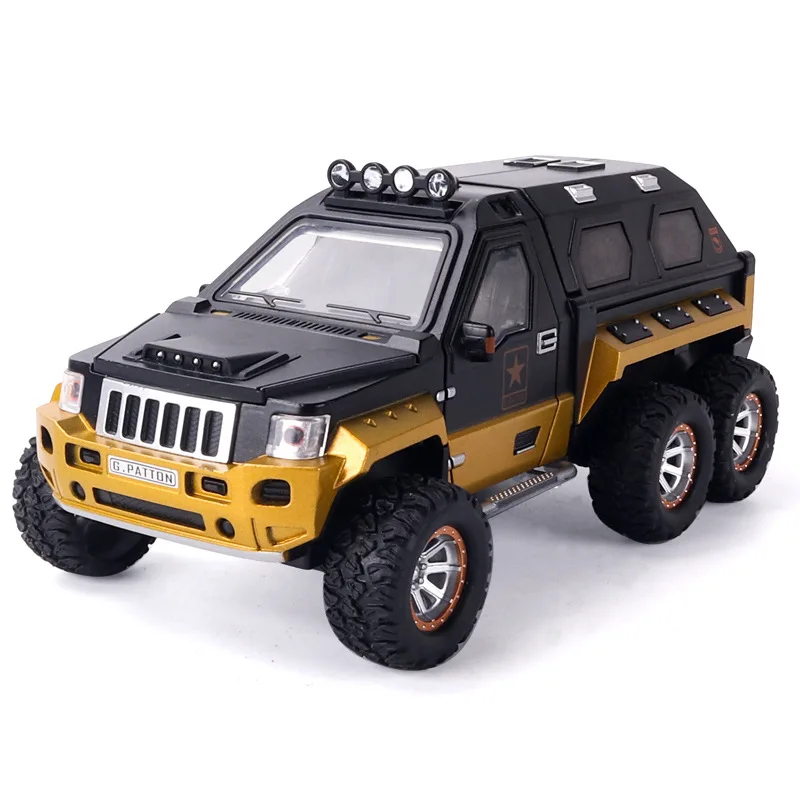 

1:24 Diecast Car Children's Toy Car Alloy Sound Light Dynamic Cool 6-Wheel Metal Armored Vehicle Military Model Kids Boys Gift