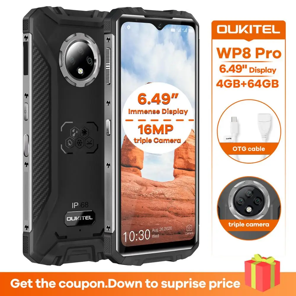 OUKITEL WP8 Pro NFC IP68 прочный мобильный телефон 6 49 ''Дисплей отпечатков пальцев Android 10