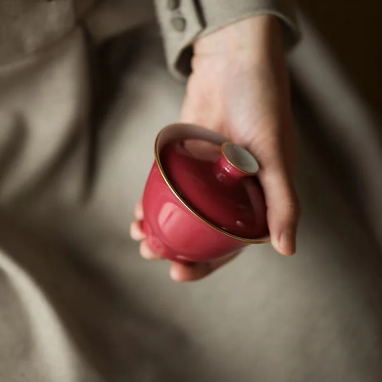 Se oculta en el exterior, carmine tueen yongzheng, solo tres tazones de t&eacute;, jingdezhen, t&eacute; de cer&aacute;mica hecho a mano-2