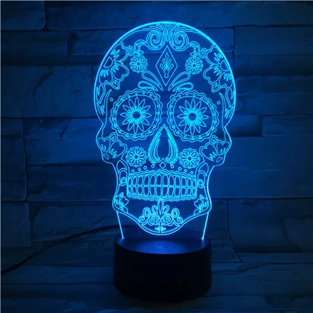 3D Lamp The Skull 7 Color with Remote Colorful Present for Children Bright Base Touch Sensor Led Night Light Hologram | Лампы и