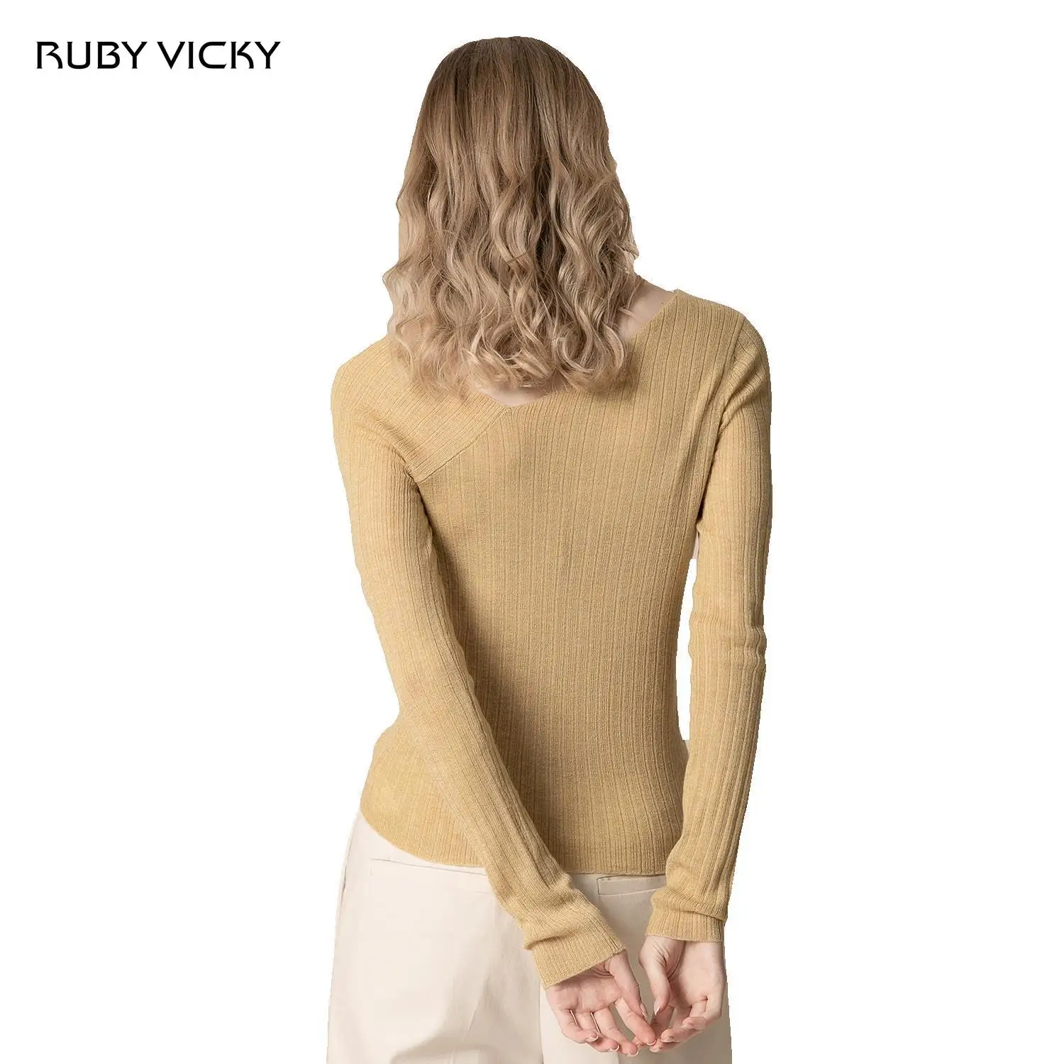 Женский Повседневный свитер Ruby Vicky Однотонный с диагональным плечом джемпер на