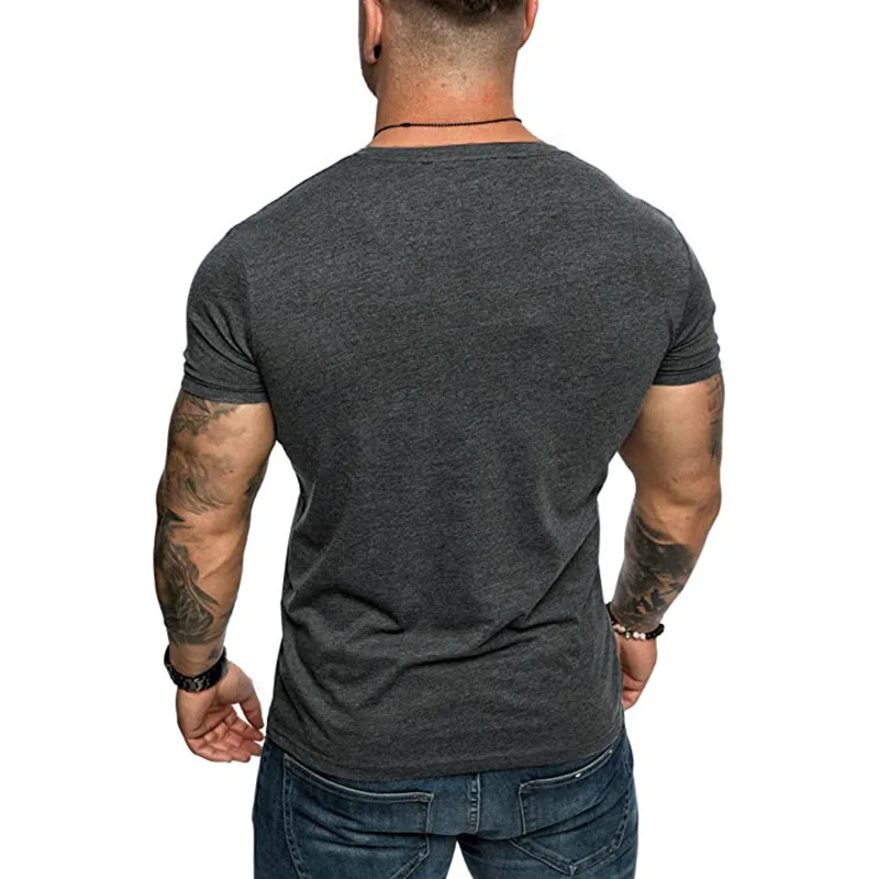

Summer New Men's Short-sleeved T-shirt Personality Casual Solid Color Chest Pocket V-neck Slim-fit Middle-sleeved T-shirt