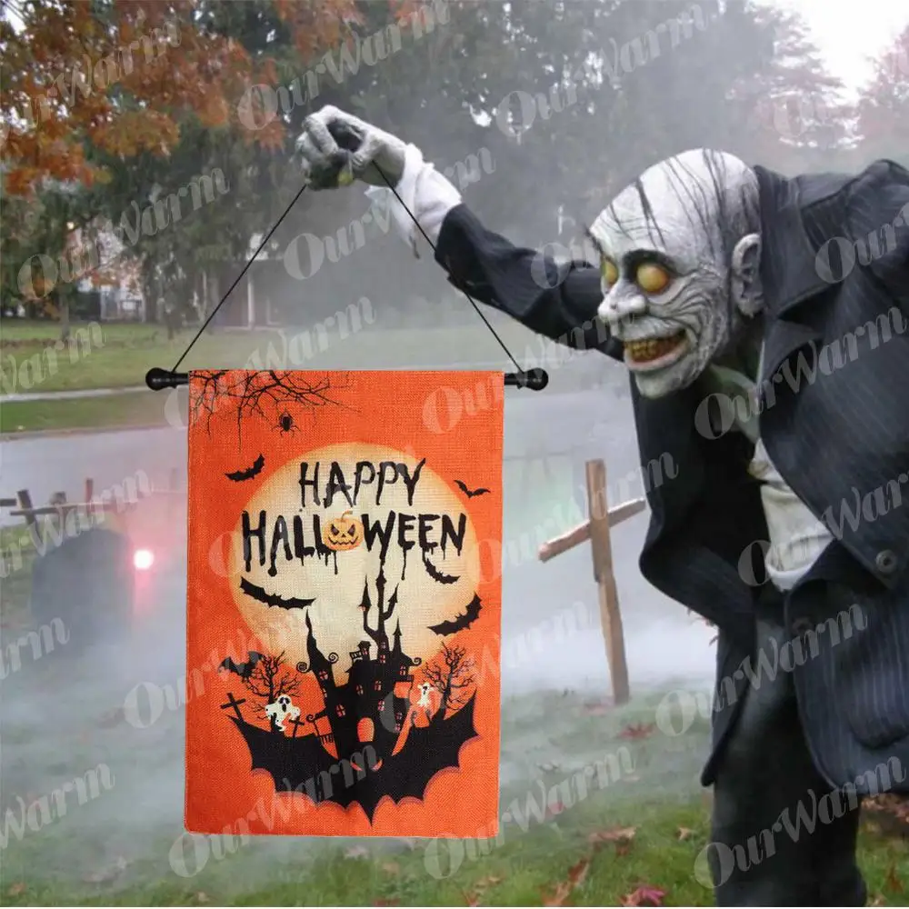 

OurWarm 1218inch Halloween Garden Flag Double-Sided Burlap Happy Halloween Flag Pumpkin Castle Bat Decorative Halloween Decor