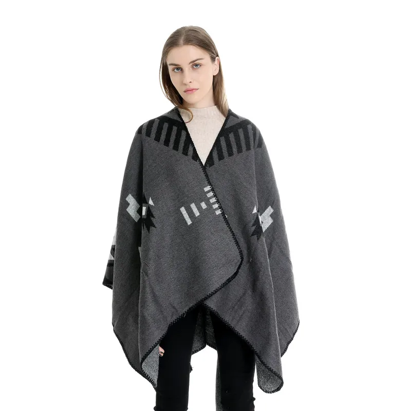 2019 новый дизайн зимние теплые богемные клетчатые пончо и накидки для женщин