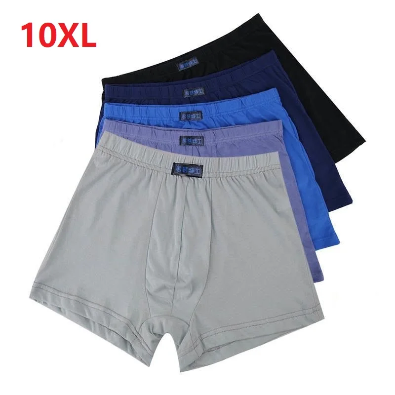 5pcs/lot 10XL 9XL 8XL Plus Size 100%Cotton Mens Underwear Boxer Men Breathable Solid Flexible Underpants Boxershorts Underpants
