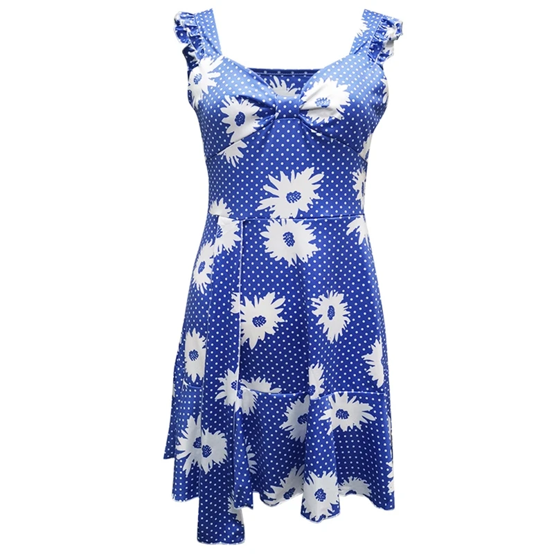 

Ruffle Dress Summer Elegant Floral Print Mini Straps Dress Women Strapless Off Shoulder Slim Bodycon Dresses Blue XXXL