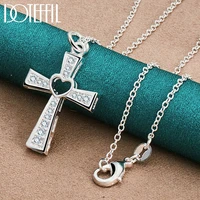 doteffil 925 sterling silver 18 30 inch chain cross aaa zircon heart necklace for woman fashion wedding party charm jewelry