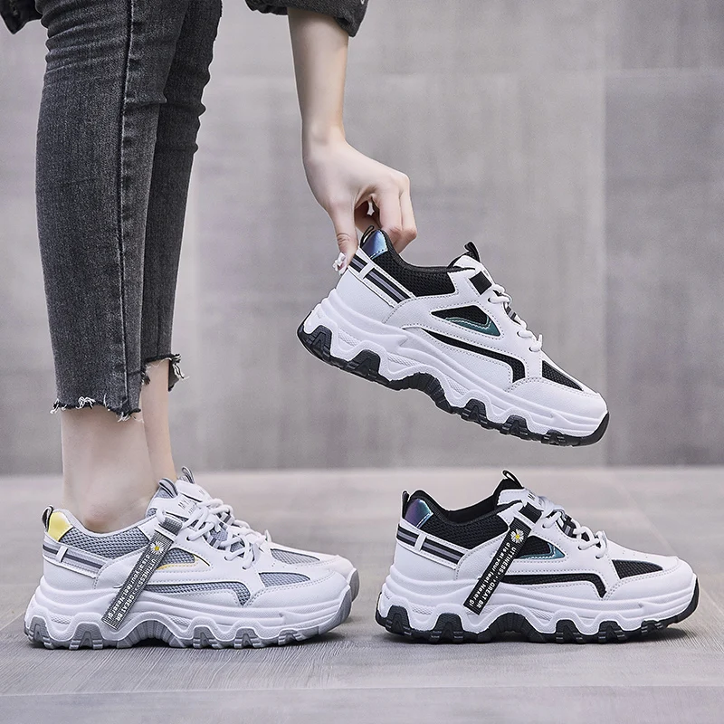

Women Platform Chunky Sneakers Spring Autumn Designers Fashion Lace Up Casual Shoes Woman Breathable Old Dad Shoes Ladies