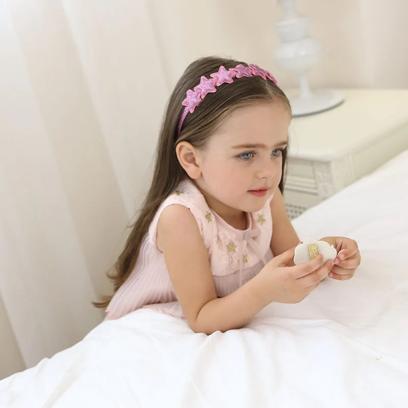 Shimmer Powder Pink Pointed Star Hair Hoop Boutique Princess Headwear Girls Accessories Children Headbands Baby Hairbands | Аксессуары