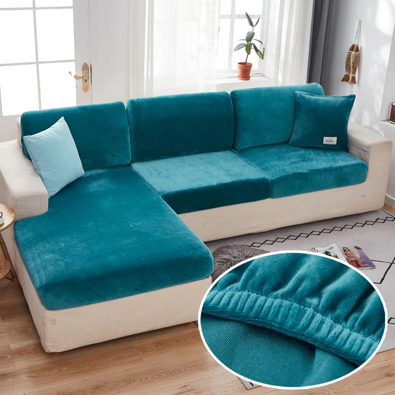 

Velvet Sofa Seat Covers for Living Room Plush Cushion Cover Thick Jacquard Solid Soft Stretch couch Slipcover Funiture Protector