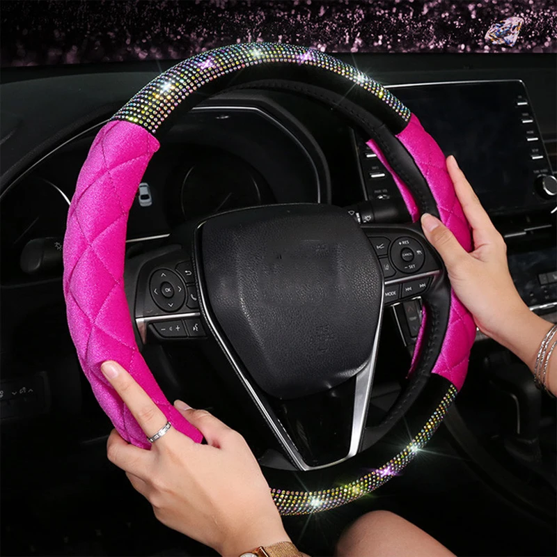 

Winter Warm Plush Car Steering Wheel Cover Crystal Diamond Rhinestones Auto Steering-Covers Case For Girls Women Accessories
