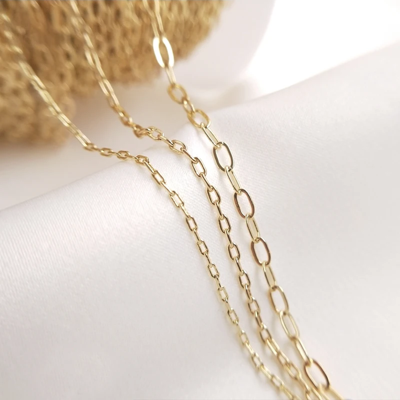 

1 Meter Flattened Ellipse Rolo Cable Chain Copper 14K Gold Plated Bulk Link Chain for Necklace Bracelet Jewelry Making Supplies