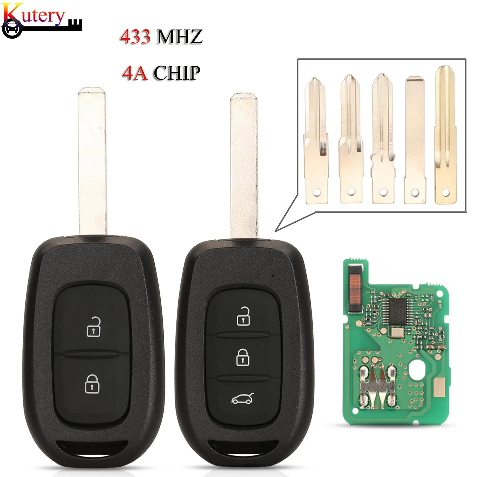 

jingyuqin Remote Smart Car Key For Renault Dacia Duster Logan Symbol Trafic 2/3Button 4A-PCF7961M/PCF7952E Chip 433Mhz With Hole