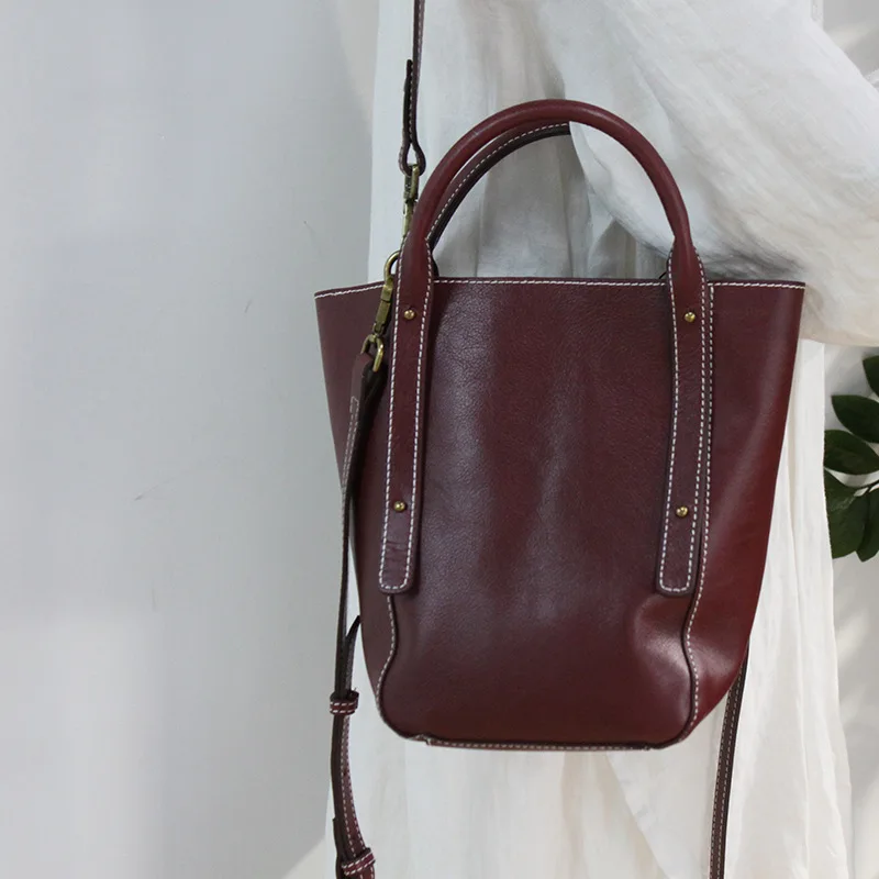 

Vintage Color Luxury Genuine Leather Women's Handbags Bucket Women Shoulder Bags For Women Messenger Bags Cow Leather Bag bolso