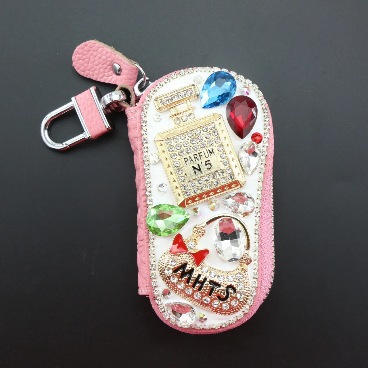 Style7 Модный Блестящий Кристалл Стразы брелок Hello Kitty флакон духов Автомобильный ключ сумка высокого класса Дамский Кожаный Автомобильный брелок кошелек - Цвет: Style7