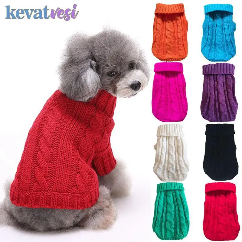 

Pet Dog Sweaters Winter Pet Clothes for Small Dogs Knitted Warm Puppy Sweater Coat Chihuahua Bulldogs Solid Color Cat Costume