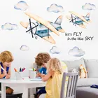 Детская комната самолёт с облаком Настенная Наклейка Съемный мультяшный самолет Настенная Наклейка для детской спальни